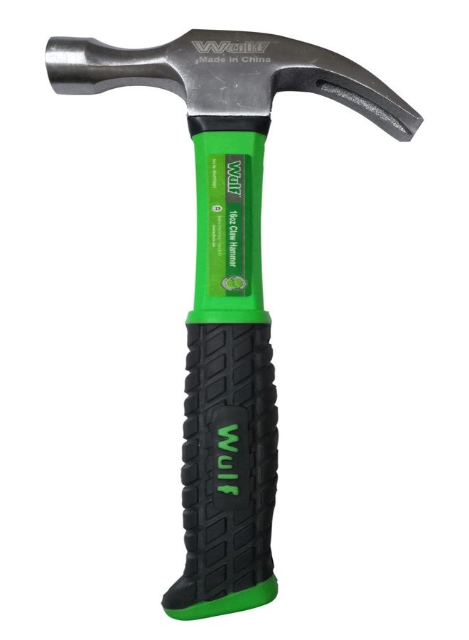 WULF 16oz Heavy Duty Claw Hammer | Drop-Forged Steel Head with Shockproof Fiberglass Handle | Durable Anti-Slip Grip for Carpentry, Construction, and Home DIY | Professional Hand Tool - Image 1
